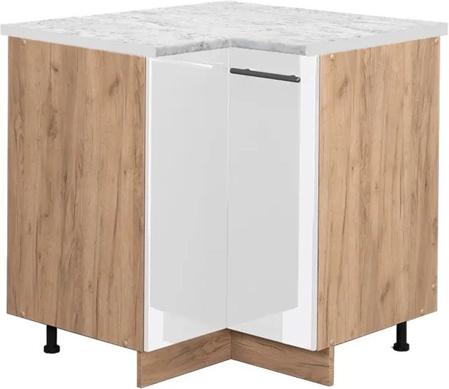 Vicco Eckunterschrank Fame-Line Küchenunterschrank Weiß Hochglanz und Goldkraft Eiche mit Soft-Close-Türen B/T/H: 80,5 x 60,0 x 82,0 cm - Bild 1