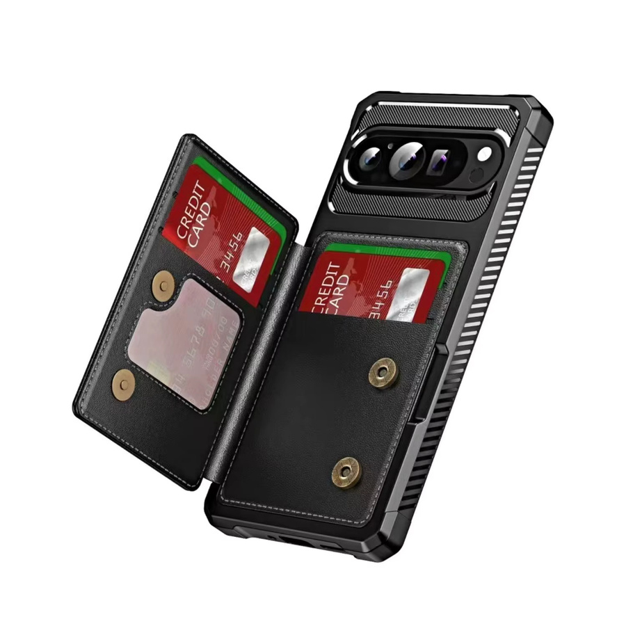 Leder-Flip-Fold Mappenhülle für Google Pixel 10 9 Pro XL 8 7 Pro mit Kartenhalter in Schwarz - Bild 5