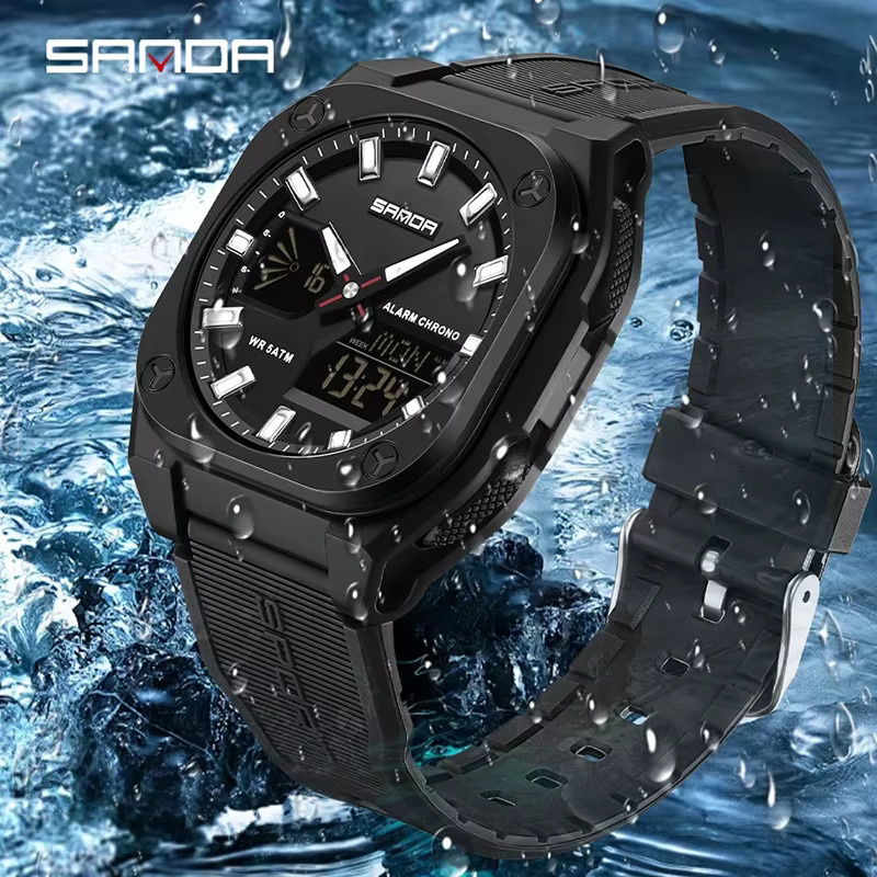 SANDA Chronograph Armbanduhr, Quarz, Analog-Digital, Weiß, Silikon, Herren - Bild 3