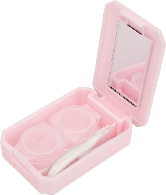 Kontaktlinsenbox mit Spiegel, Pinzette und Stäbchen, Schwarz rosa - Bild 1