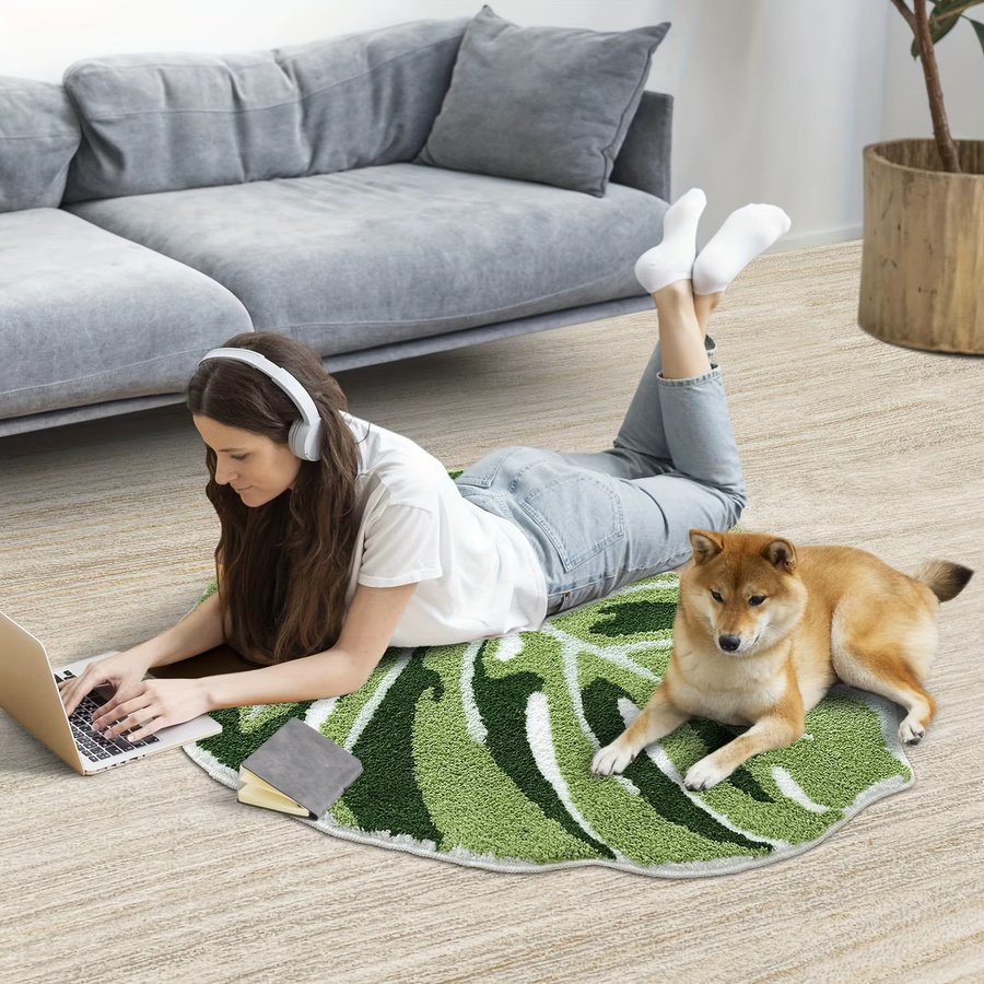 VIKAMA Blatt-Teppich in Grün mit floralem Design für Wohnzimmer, Arbeitszimmer oder Badezimmer B/T/H: 60 x 40 x 40 cm - Bild 3