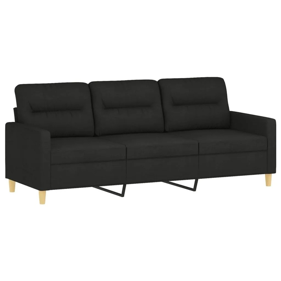 vidaXL 3-Sitzer-Sofa Schwarz mit Stoffbezug und Metallrahmen, Breite: 198 cm, Tiefe: 80 cm, Höhe: 77 cm - Bild 2