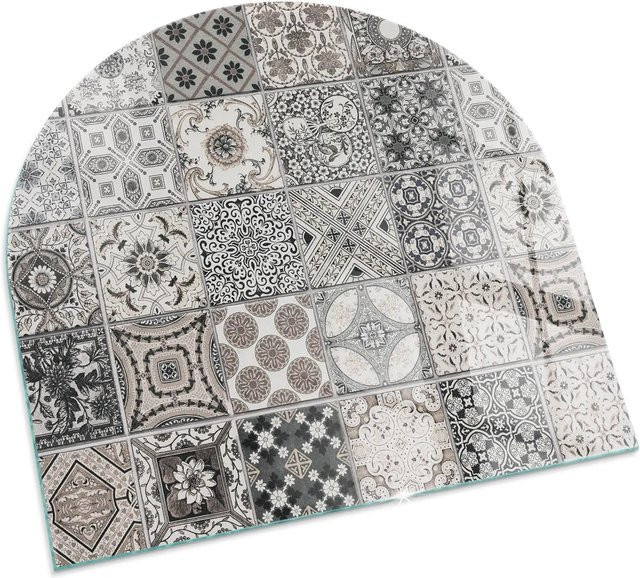Tulup Dekorative Kamin-Glasplatte mit Fliesenmuster in Schwarz, Halbkreis, B: 100 cm x B: 100 cm - Bild 1