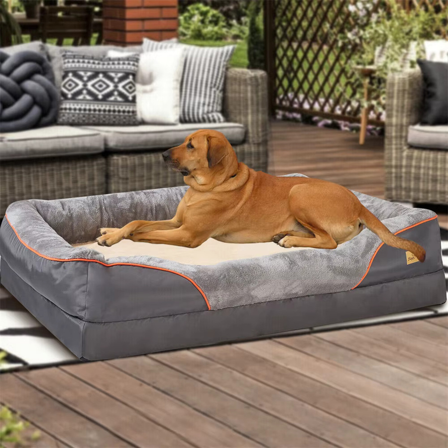 BORWART Orthopädisches Hundebett mit Memory-Schaum in Grau mit abnehmbarem Bezug - Bild 2