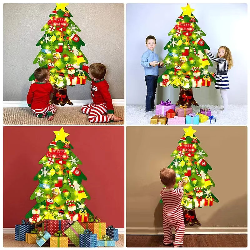 DIY Filz Weihnachtsbaum Hängeornament mit LED-Licht und Schneemann-Motiv in Grün für Kinder als Weihnachtsdekoration - Bild 5