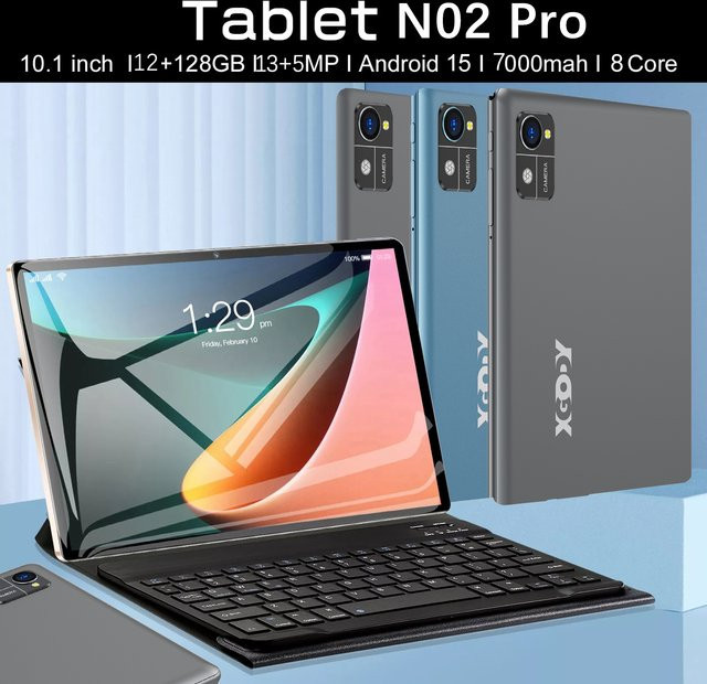 XGODY N02 Pro Android 15 Tablet mit 10,1 Zoll 2K Display, 12 GB RAM, 128 GB ROM, 7000 mAh Akku und 5G WLAN in Grau - Bild 1