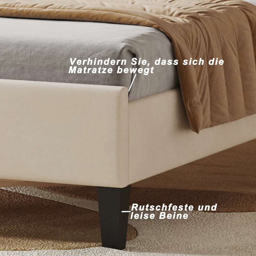 Prinzessinnenbett für Kinder und Jugendliche mit floralem Kopfteil und Lattenrost, Samtbezogenes Bettgestell in Beige, B/T/H: 90 x 200 cm - Bild 3