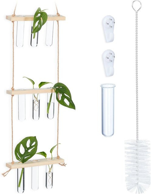 Relaxdays Pflanzen Vermehrungsstation aus Eichenholz und Glas in Natur, hängend, B: 86 cm, T: 20 cm, H: 4,5 cm - Bild 1