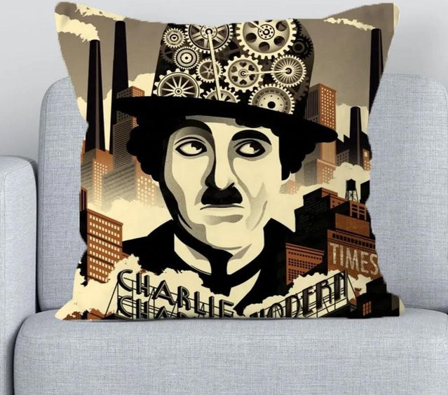 Evich Charlie Chaplin Kissenbezug aus Plüsch in Multicolour, B/T/H: 40 x 40 x 40 cm - Bild 1