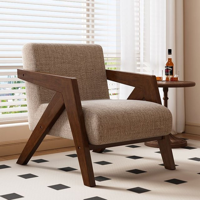 MOYU Amerikanischer Stoffsessel im Mid-Century-Design mit Massivholzrahmen und Hochdichte-Schaumstoffpolsterung für Wohnzimmer und Schlafzimmer - Bild 1