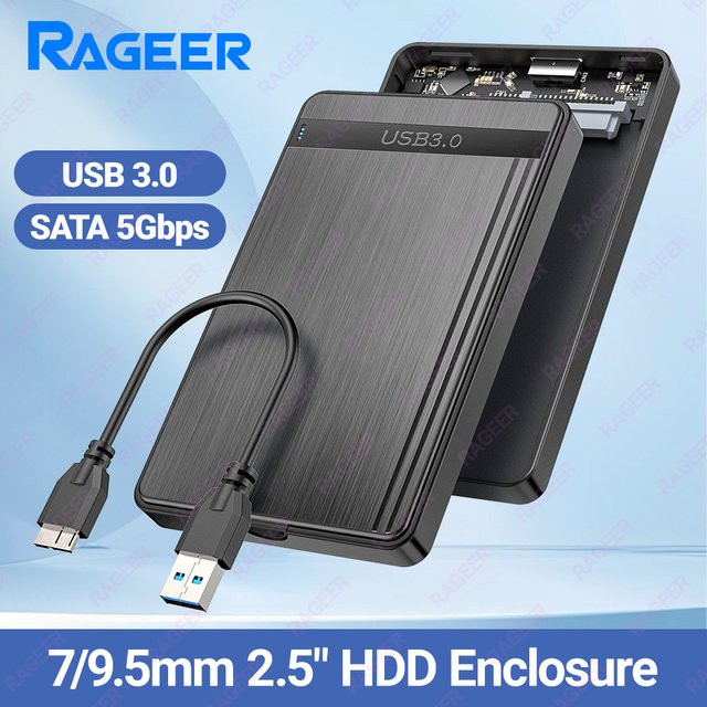 RAGEER USB 3.0 zu SATA III 2,5-Zoll externes Festplattengehäuse für HDD und SSD, Schwarz, bis zu 4 TB Unterstützung - Bild 1