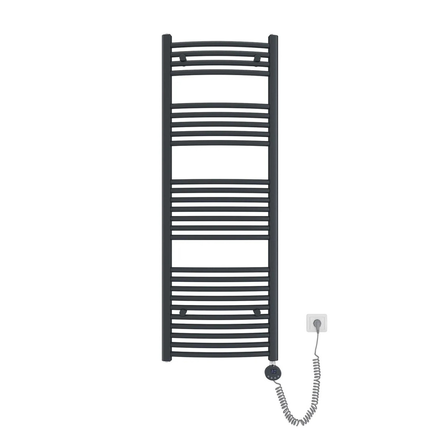 Emke Elektrischer Badheizkörper Gebogen mit Thermostat und Heizstab, Handtuchtrockner in Anthrazit, B: 50 cm, H: 140 cm, 600W - Bild 2