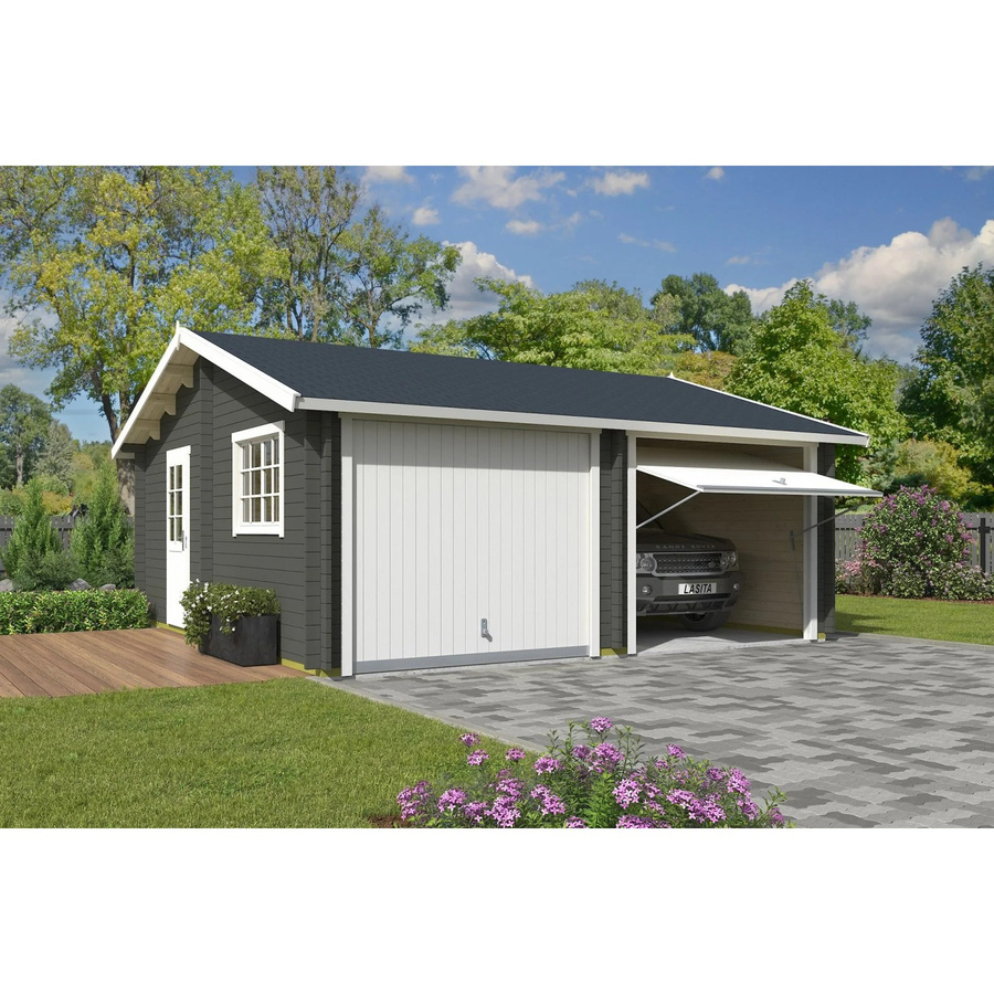 Lasita Maja Blockgarage Falkland Set mit Schwingtoren in Grau-Grün, B/T: 628,6 x 635 cm - Bild 2
