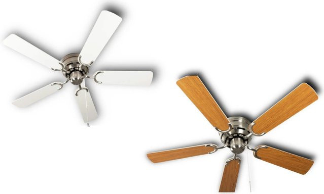 Pepeo Kisa Deluxe Extra flacher Deckenventilator in Nickel Gebürstet mit weißen Flügeln in Ahorn-Optik - Bild 1