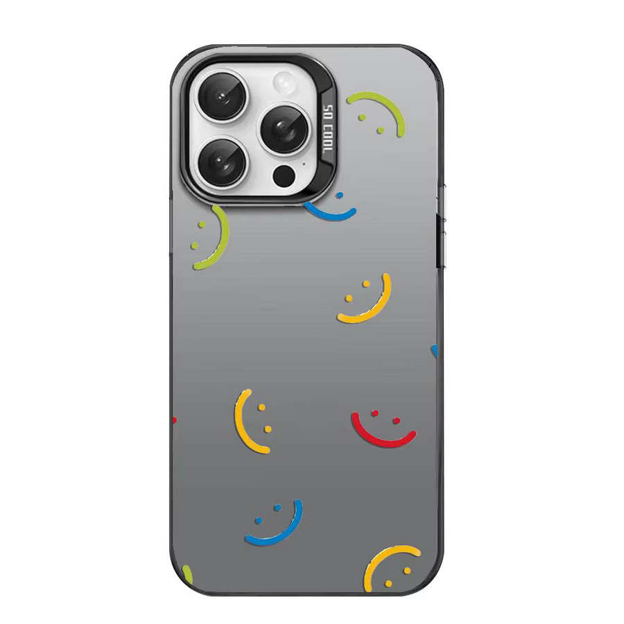 Stoßfeste iPhone Handyhülle mit lächelndem Mädchen Motiv in Matte Laser Aurora Optik für Apple iPhone 17 16 15 14 13 12 11 Pro Max Air in Schwarz und Grau - Bild 1
