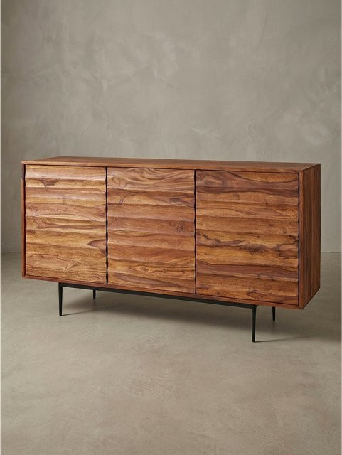 Sideboard KADIMA DESIGN aus Massivholz mit Holzlamellen in Braun im Landhausstil, B/T/H: 150 x 41 x 81 cm - Bild 1