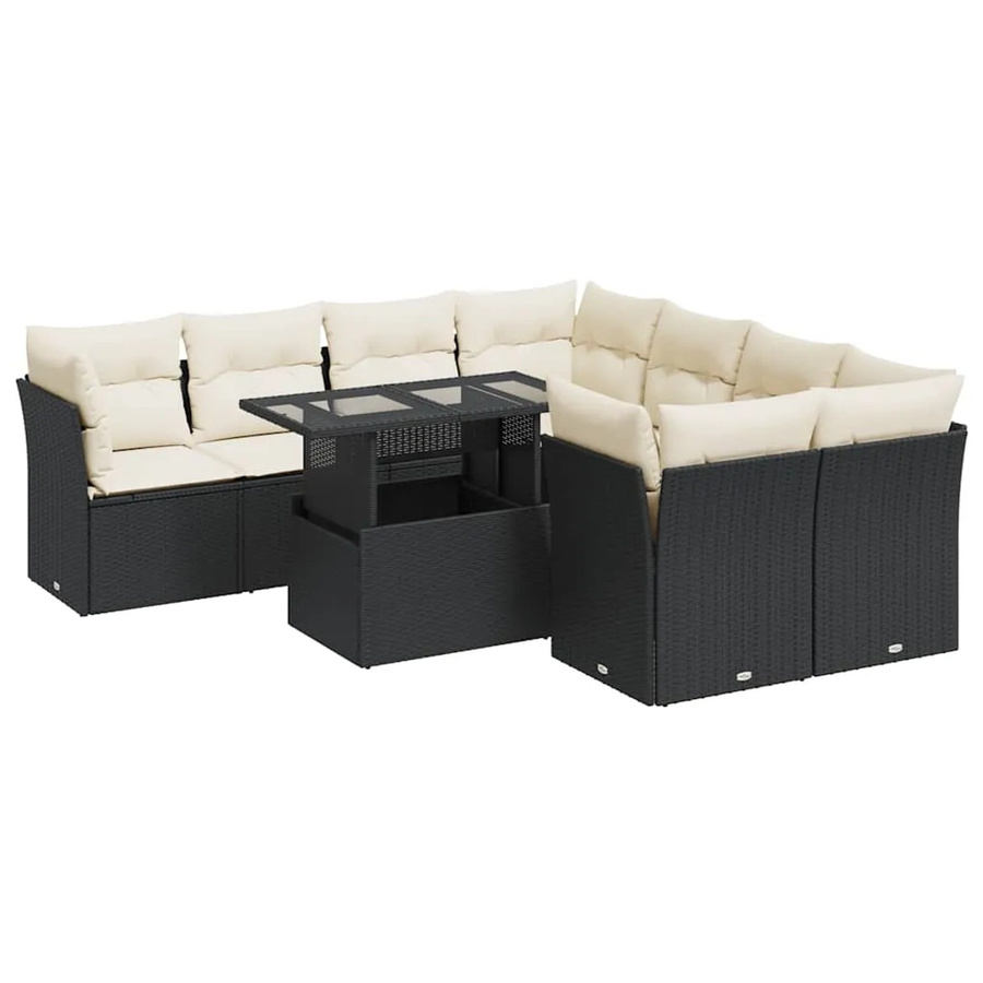 vidaXL 9-teilige Garten-Sofagarnitur aus Poly-Rattan mit Kissen in Schwarz-Creme - Bild 2