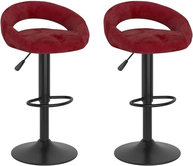 DELUKE Barhocker KALSII 2er Set, höhenverstellbare Barstühle aus Samt in Weinrot, drehbar für Küche und Hausbar - Bild 1