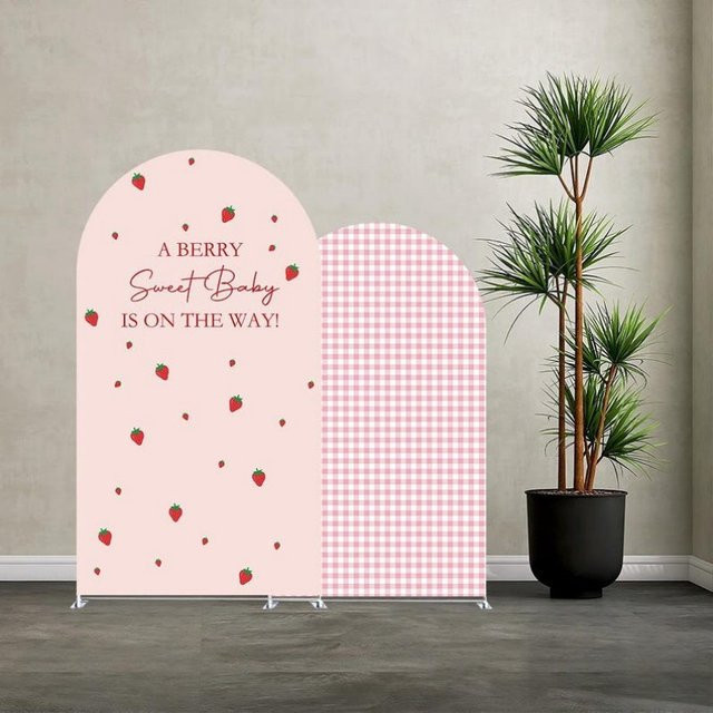 VIKAMA Erdbeer Hintergrundstoff für Geburtstag und Babyparty, Dekoration aus Stoff, B/H: 120 x 50 cm - Bild 1