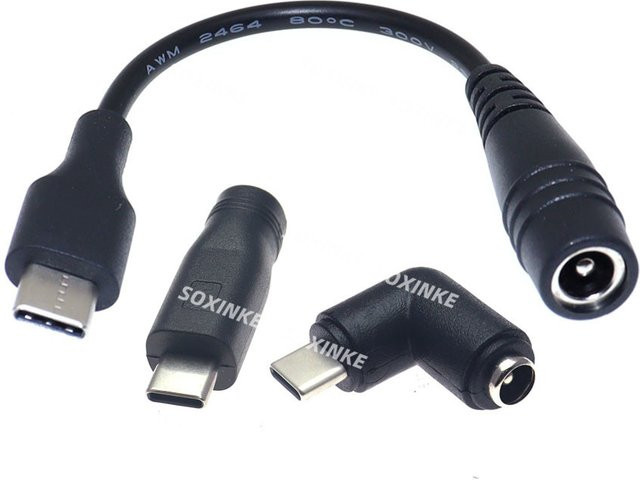KYMISON DC auf USB-C Adapter, DC 5,5 x 2,1 mm Buchse auf Typ-C USB 3.1 Stecker, Schwarz, 15 cm - Bild 1
