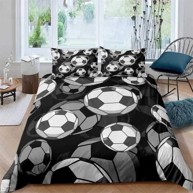 Binchi Fitness Fußball Bettwäscheset aus Polyester mit Fußballmuster in Schwarz für Kinder und Jugendliche, 3-teilig, B/H: 228 x 228 cm - Bild 1
