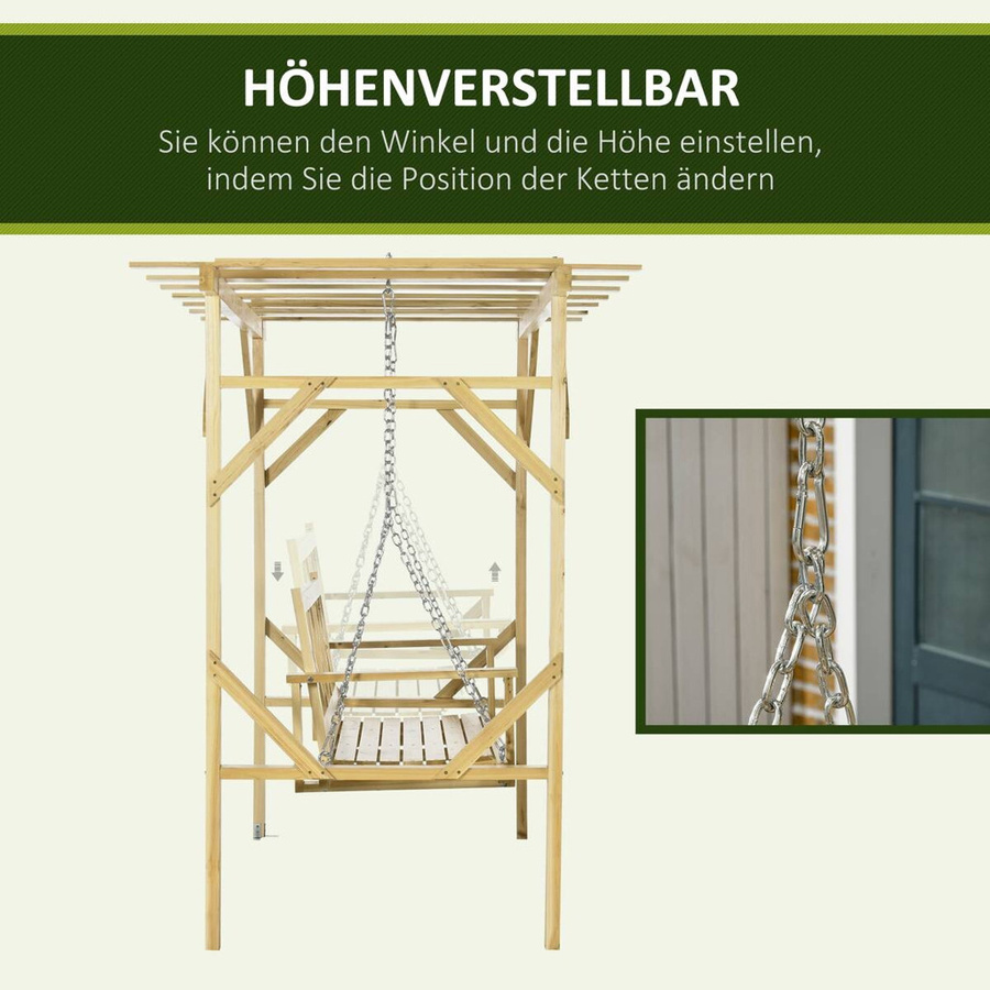 Outsunny Hollywoodschaukel 2-Sitzer aus Tannenholz in Braun mit Pergola, B/T/H: 221 x 140 x 196 cm - Bild 3