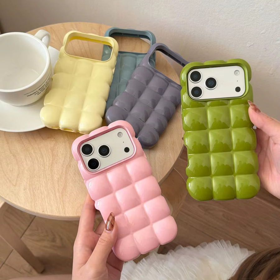 Loobival Handyhülle mit Cartoon-Gitter 3D-Block-Plating Design für iPhone 15 16 17 Pro Max und weitere Modelle, Stoßfeste weiche TPU-Abdeckung in Blau - Bild 5