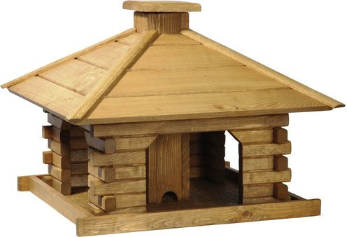Dobar Rustikales XL-Vogelfutterhaus im Blockhaus-Stil mit dekorativem Holzdach und integriertem Futtersilo, braun - Bild 2
