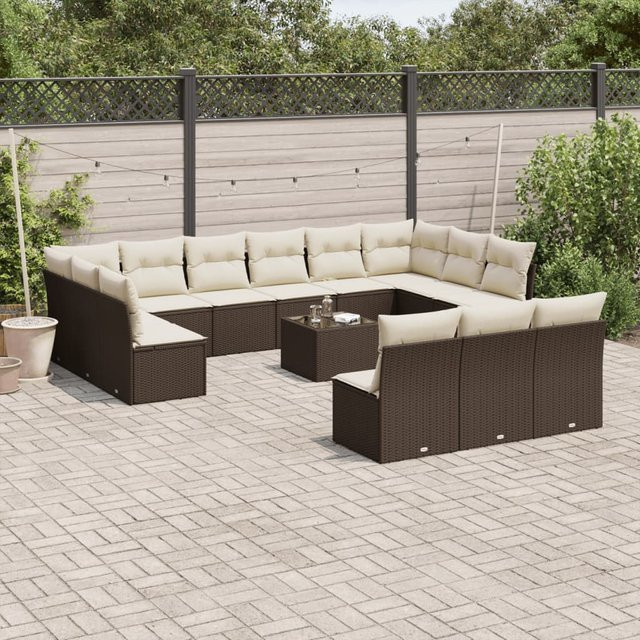 vidaXL 14-tlg. Garten-Sofagarnitur aus Polyrattan in Braun mit Kissen und L-Form - Bild 3