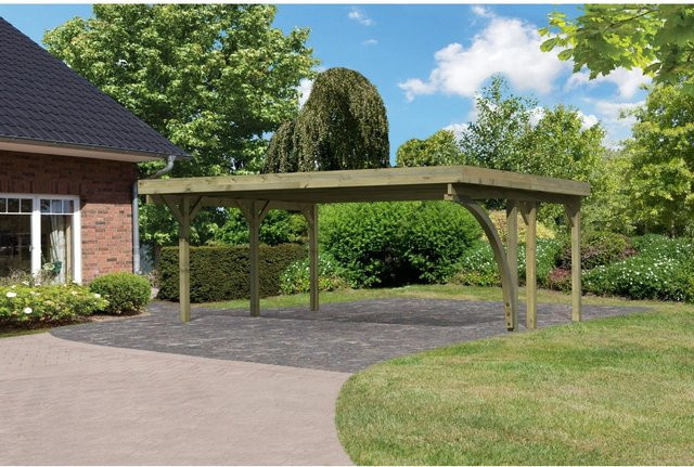Karibu Doppelcarport Classic mit Stahl Dach und einem Einfahrtsbogen B/T/H: 563 x 395 cm - Bild 1