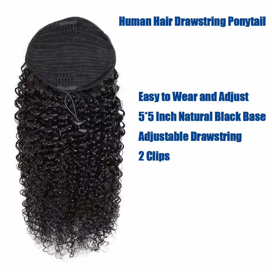 Dula A Hair Kinky Curly Pferdeschwanz mit Kordelzug, Brasilianisches Jungfrauenhaar, Unisex - Bild 4