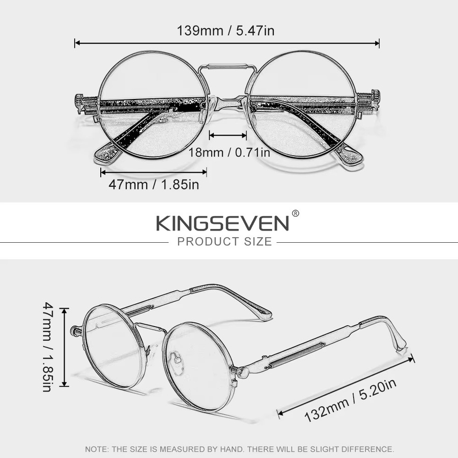 KINGSEVEN Runde Steampunk Sonnenbrille, Vollrand, Metall, Unisex, polarisiert - Bild 3