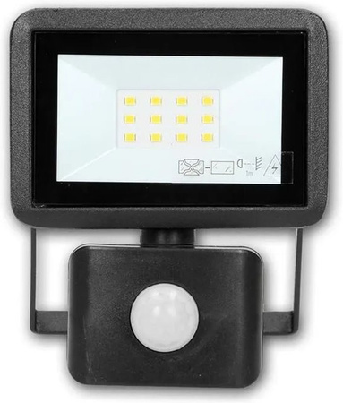 world-trading-net Mini LED Fluter BULLED mit PIR-Bewegungsmelder und Dämmerungssensor, Schwarz, 10W, 800lm, IP44