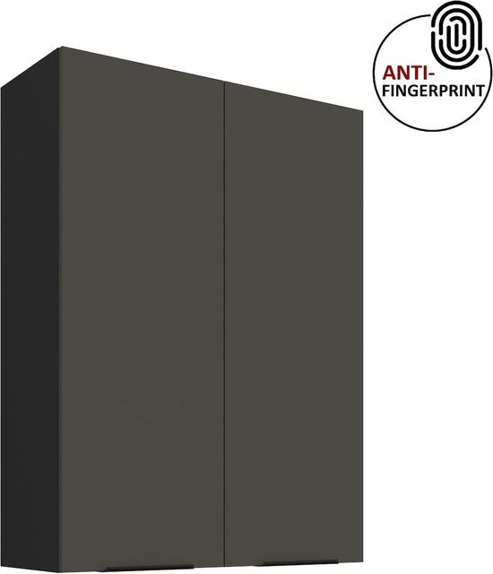 ARIA Hängeschrank Küchenzeile Graphite Anthrazit mit Einlegeböden Höhe: 90 cm, Breite: 80 cm - Bild 1