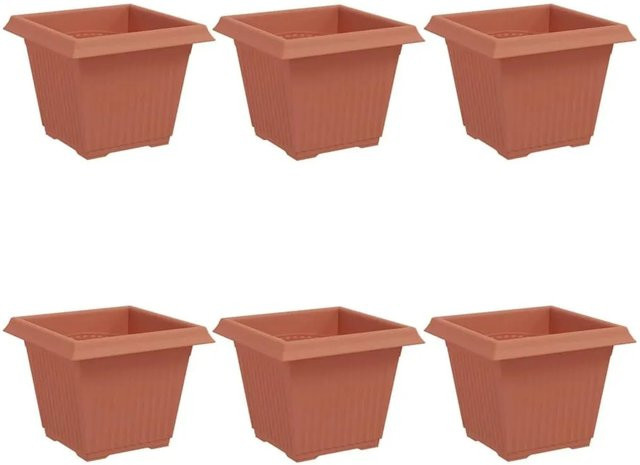 vidaXL Quadratische Blumentöpfe im 6er Set, Ziegelrot, B/T/H: 33 x 33 x 26 cm - Bild 1