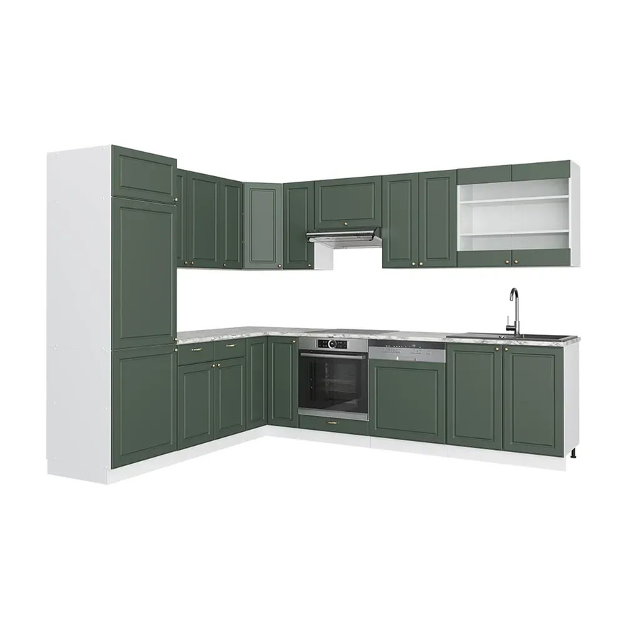 Vicco Fame-Line Eckküche im Landhausstil in Grün-Gold-Weiß mit Marmor-Optik, B/T/H: 227 x 287 x 82 cm - Bild 2