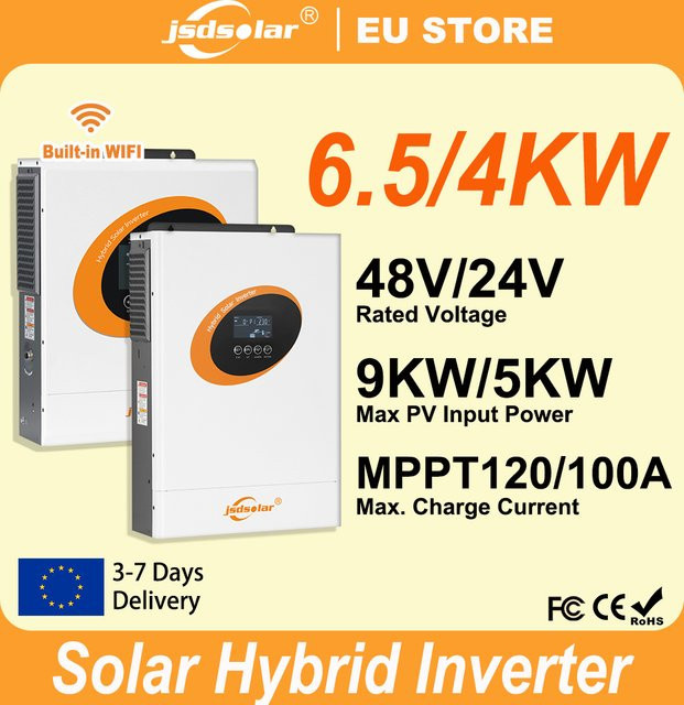 jsdsolar 6,5kW Hybrid-Wechselrichter 48V mit 4kW MPPT-Laderegler, Off-Grid Solar-System in Weiß mit Wi-Fi und RS485-Kommunikation für dein Zuhause oder Wohnmobil - Bild 1