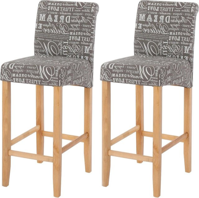 PROREGAL 2er-Set Barhocker gepolstert mit Lehne in Grau mit Holzbeinen im Retro-Look, Sitzhöhe: 75 cm - Bild 1