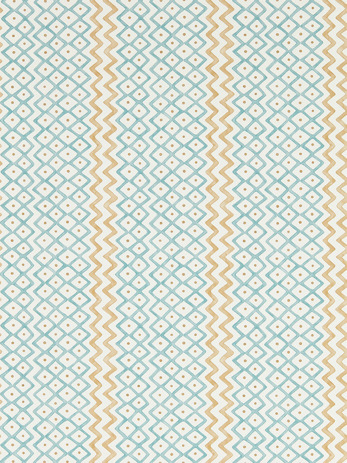 Sanderson Tapete Khes in Mineral/Lionsmane mit geometrischem Muster in Blau und Multicolour - Bild 1