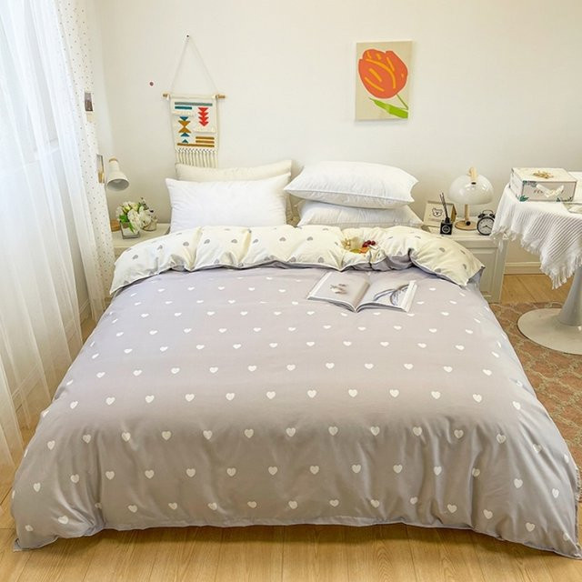 Bettbezug mit Herz-Aufdruck von EGW in Grau, atmungsaktiver Polyester-Einzelbettbezug mit Reißverschluss für Kinder und Teenager - Bild 1