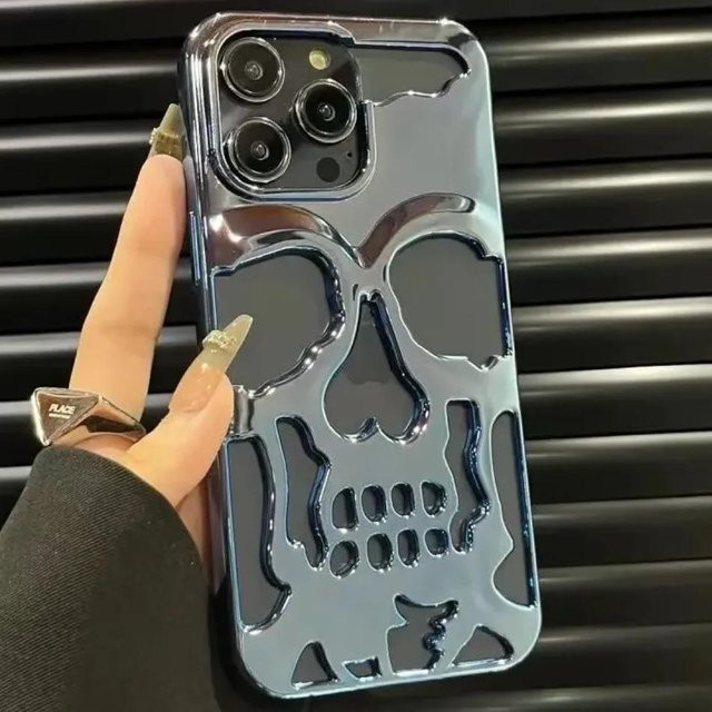 Stoßfeste Skelett-Schädel Schutzhülle für dein Apple iPhone 16 Pro Max in Blau - Bild 1