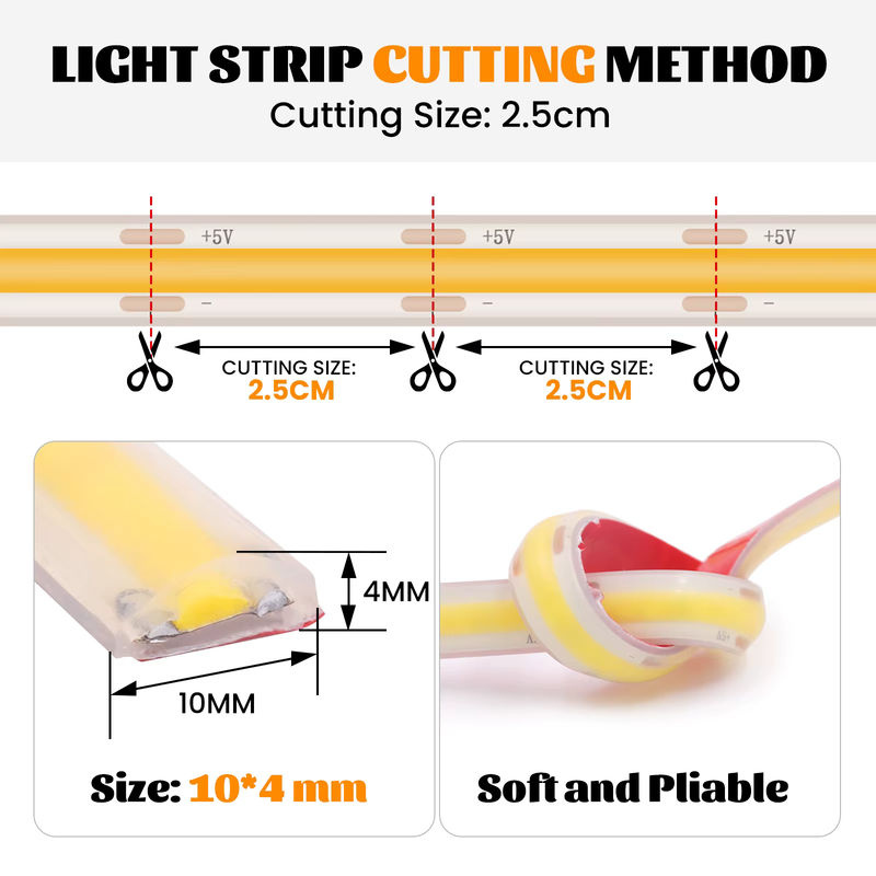 HEGEHE USB-COB-LED-Streifenlicht IP68 wasserdicht, dimmbar, weiß, Breite: 10 mm - Bild 5