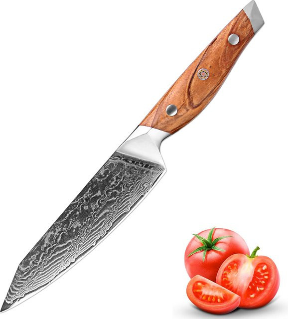 Xituo Damaskus Kochmesser aus 67-lagigem Stahl mit Olivenholzgriff in Braun, 12,7 cm - Bild 1