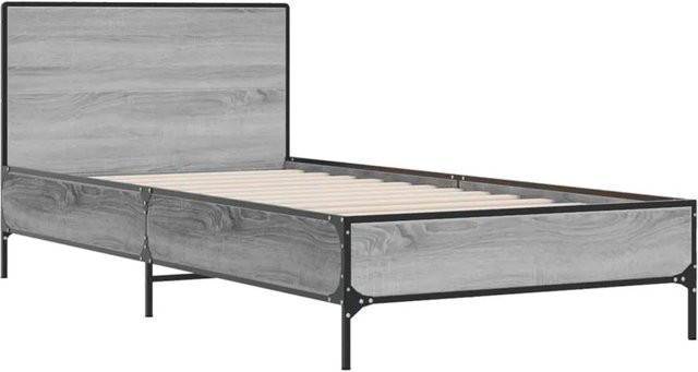 vidaXL Bettgestell in Grau Sonoma aus Holzwerkstoff und Metall, B/T/H: 90 x 200 x 80 cm - Bild 1