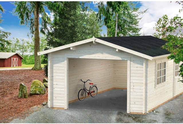 Palmako Garage Roger Holz ohne Tor in Grau-Weiß mit Schleppdach, Nebeneingangstür und Iso-Verglasung, B: 360 cm, T: 550 cm - Bild 1