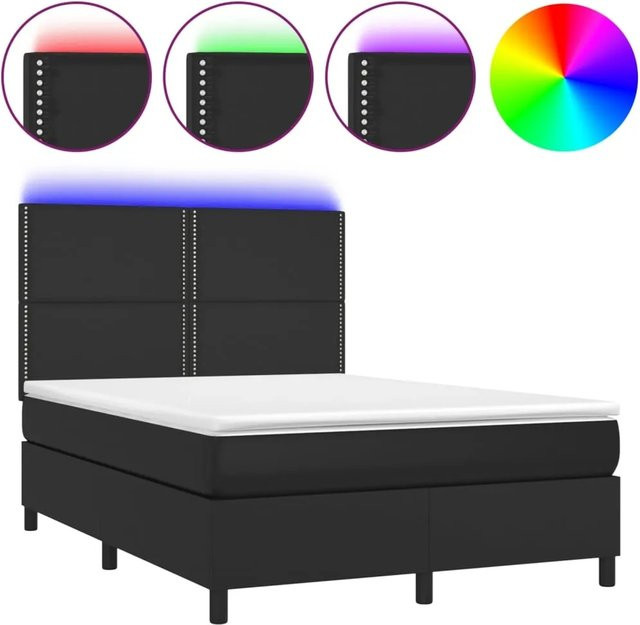 vidaXL Boxspringbett mit Matratze und LED-Beleuchtung in Schwarz aus Kunstleder, B/T/H: 140 x 200 x 118 cm - Bild 1