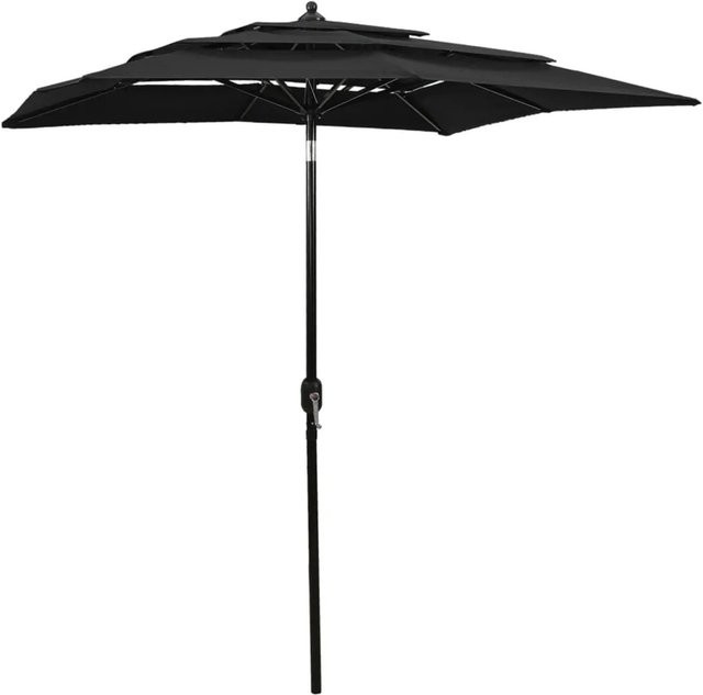 furnicato Sonnenschirm mit Aluminium-Mast in Schwarz, 3-lagig, B/T: 200 x 200 cm - Bild 1