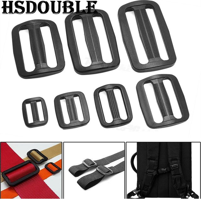 10er Packung HSDOUBLE Kunststoff Gurtband Schnallen Set mit Curve Slider Tri-Glide und Tri-Ring in Schwarz, Größen 15 bis 50 mm - Bild 1
