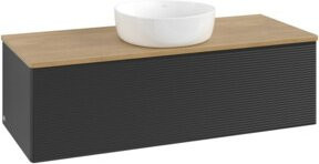 V&B Waschtischunterschrank Antao mit Frontstruktur in Eiche Honig Braun lackiert, B/T/H: 120 x 50 x 50 cm - Bild 1