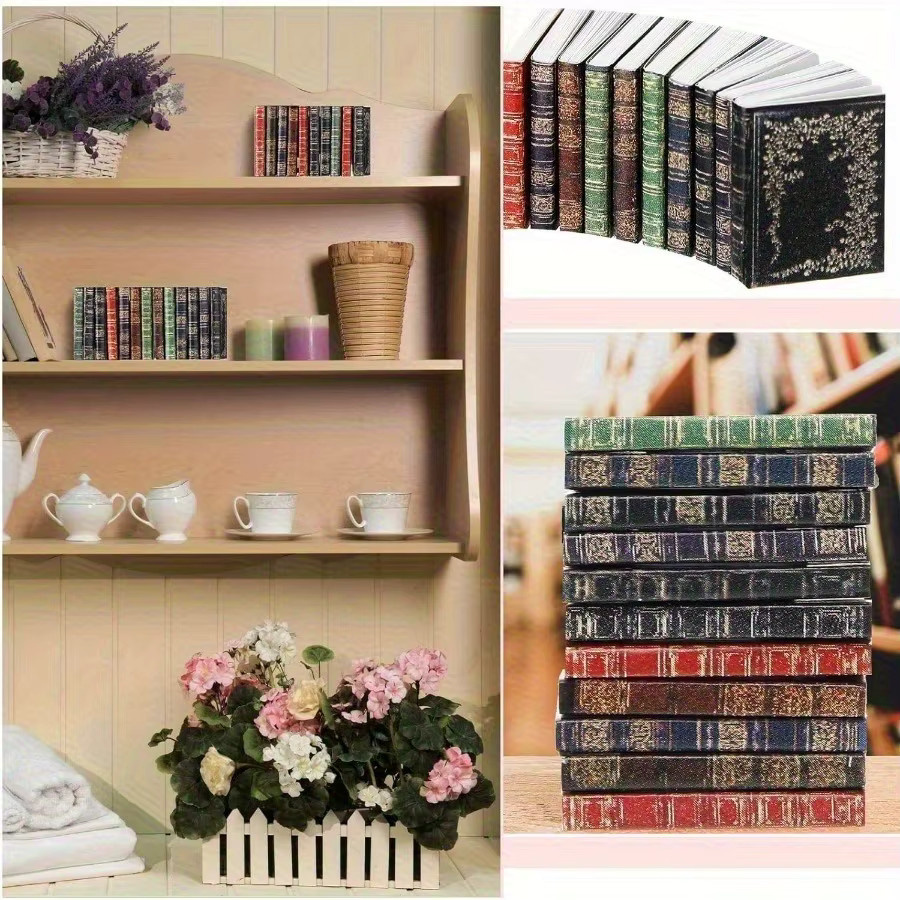 XYTLEZONE Miniatur-Puppenhaus Zubehör Set im Maßstab 1:12 mit 4-stufigem Bücherregal und 36 Büchern in Braun und Multicolour - Bild 4